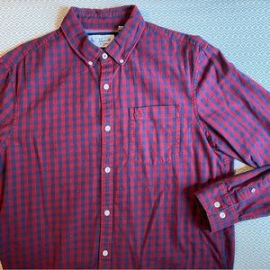Men’s Large Original Penguin Plaid Long Sleeve Button Down, Red & Blue